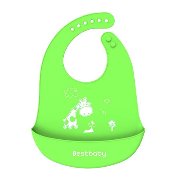 

Нагрудник детский Bestbaby BS-8807 Жираф Green слюнявчик силиконовый с карманом