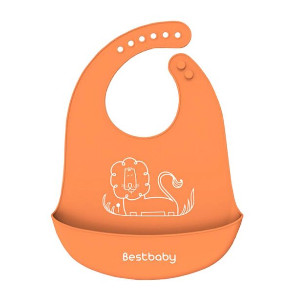 Акция на Нагрудник детский Bestbaby BS-8807 Лев Orange слюнявчик силиконовый с карманом от Allo UA