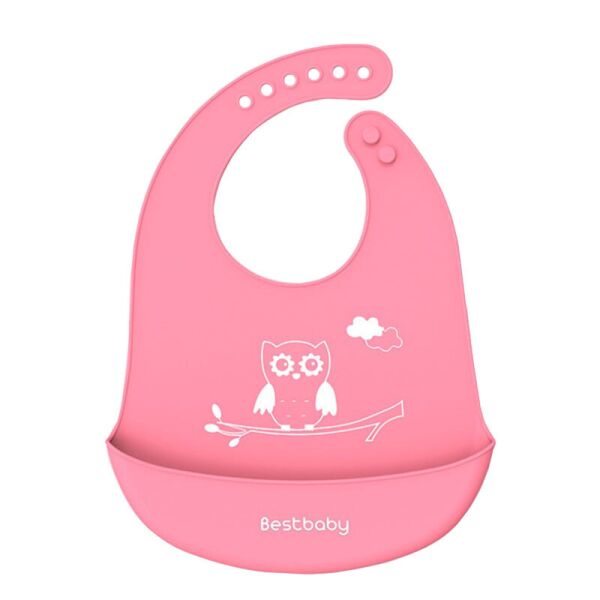 Акция на Нагрудник детский Bestbaby BS-8807 Сова Pink слюнявчик силиконовый с карманом от Allo UA