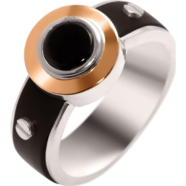 Акція на Мужское серебряное кольцо с синт. ониксом и каучуком в позолоте, размер 22 (268473) від Allo UA