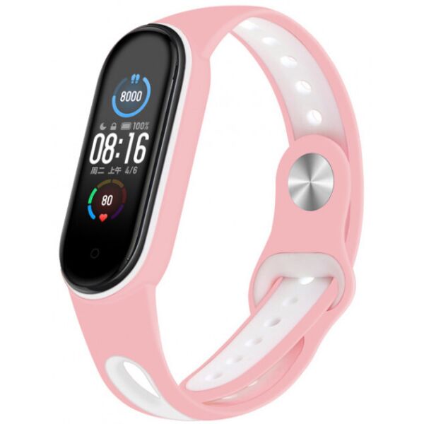 

Ремешок силиконовый Silicone Band для Хiaomi Mi Band 5 pink-white