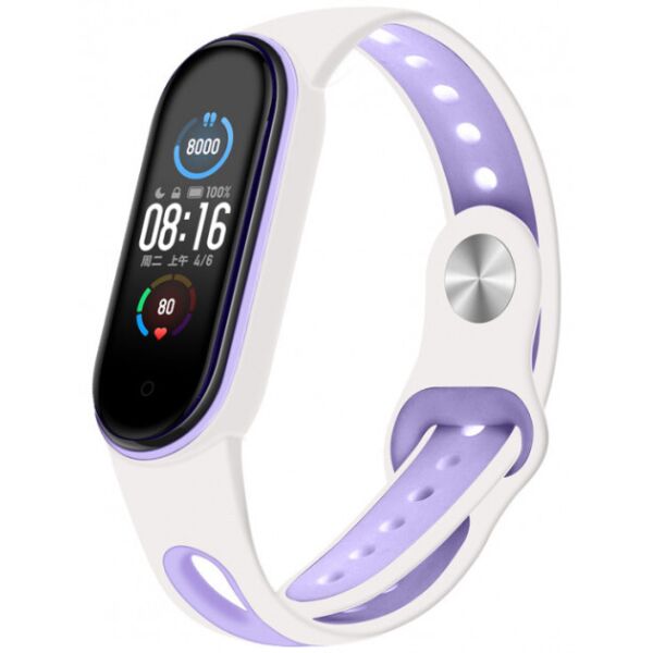 

Ремешок силиконовый Silicone Band для Хiaomi Mi Band 5 white-purple