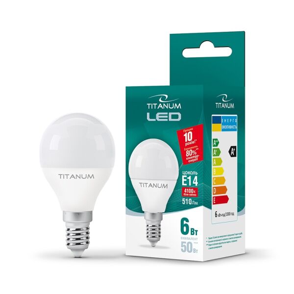 

LED лампа TITANUM G45 6W E14 4100K 220V (ТL-G45-06144)