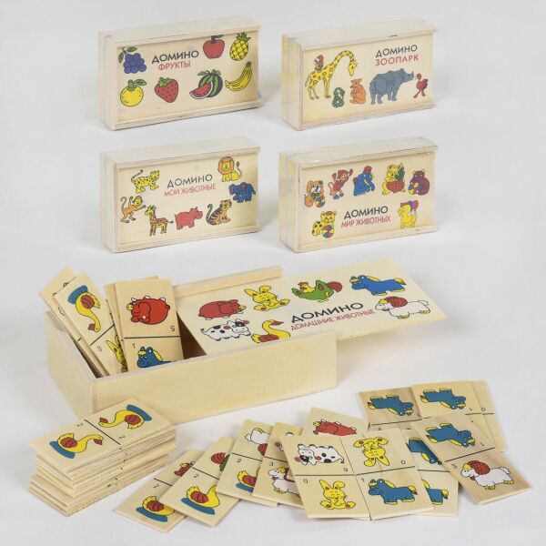 

Детская развивающая логическая игра Деревянное домино Домашние животные для 2-4 игроков, для детей от 3 лет