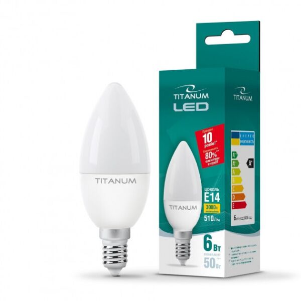 

LED лампа TITANUM C37 6W E14 3000K 220V (ТL-С37-06143)