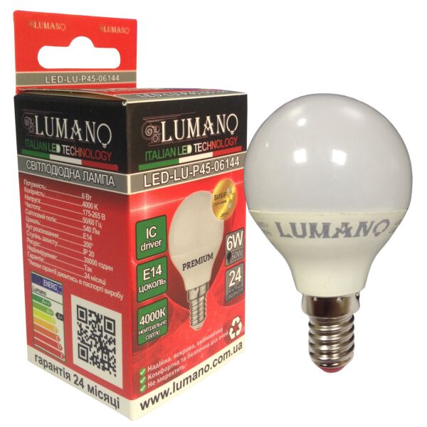 

Лампа LED ДШ 6W-E14-4000K 540Lm LU-P45-06144 LUMANO