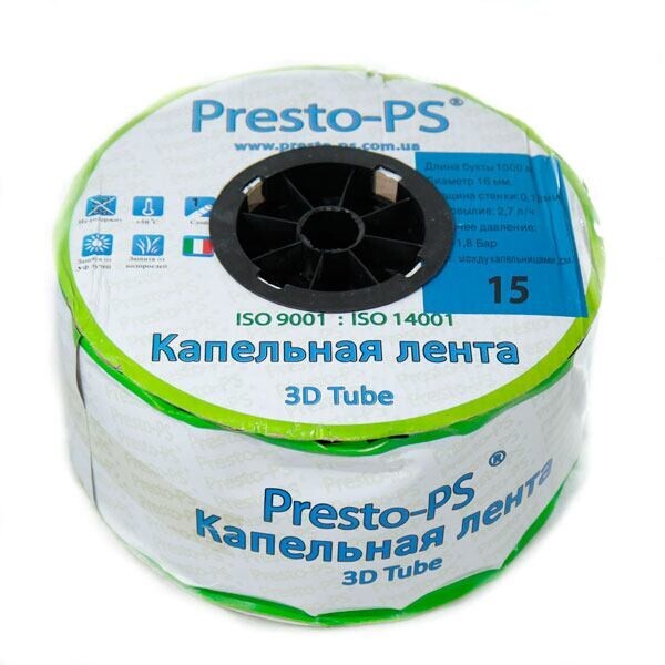 

Капельная лента эмиттерная каждые 15см. 2.7л/ч Presto-PS 3D Tube 1000м. (3D-15-1000)