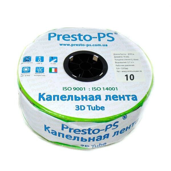 

Капельная лента эмиттерная каждые 10см. 2.7л/ч Presto-PS 3D Tube 500м. (3D-10-500)