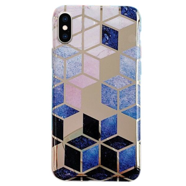 

TPU Чехол Геометрия с держателем для телефона для Apple iPhone XS Max (6.5") Синий / Розовый