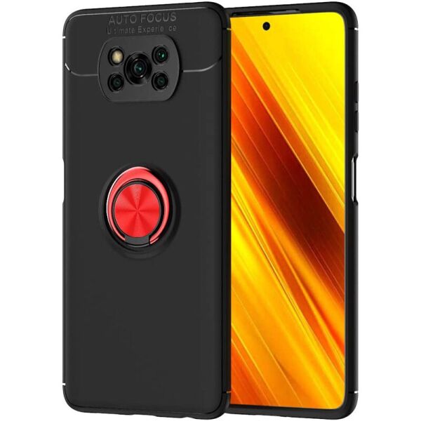 

TPU чехол Deen ColorRing под магнитный держатель (opp) для Xiaomi Poco X3 NFC / Poco X3 Pro Черный / Красный