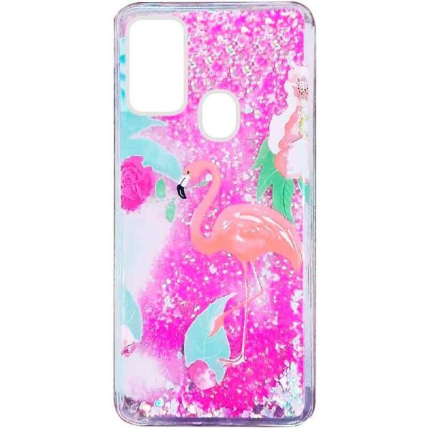 

TPU чехол с переливающимися блестками для Samsung Galaxy M30s / M21 Фламинго в цветах