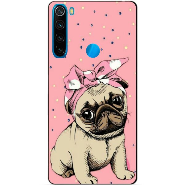 

Силиконовый чехол бампер Candy для Xiaomi Redmi Note 8 с рисунком Мопс в косынке
