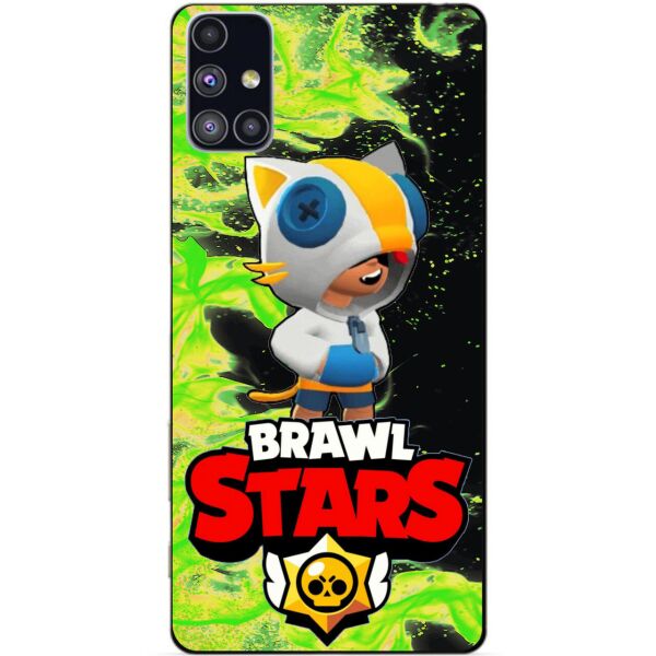 

Силиконовый бампер чехол Candy для Samsung M51 с Героем Brawl Stars Леон кот