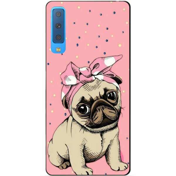 

Силиконовый чехол Candy для Samsung A7 2018 Galaxy A750 с рисунком Мопс в платочке