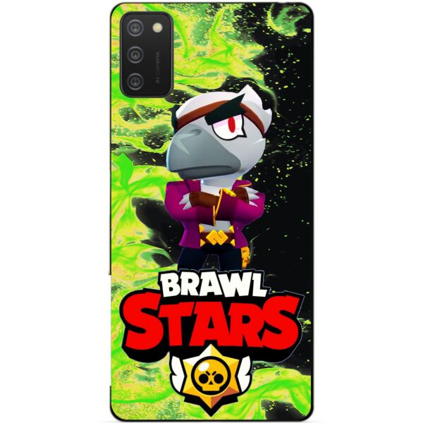 

Силиконовый бампер чехол Candy для Samsung A02s с Героем Brawl Stars Белый Ворон
