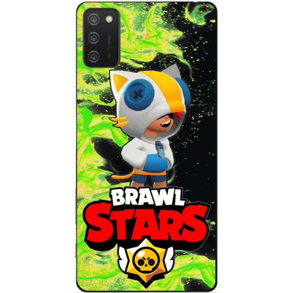 

Силиконовый бампер чехол Candy для Samsung A02s с Героем Brawl Stars Леон кот