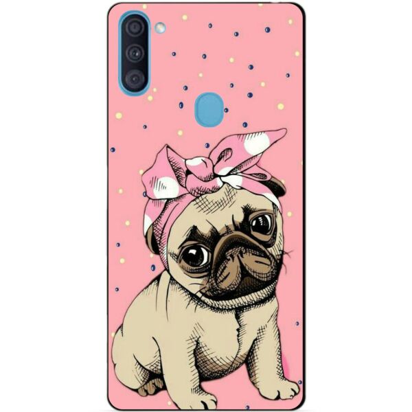 

Силиконовый бампер чехол Candy для Samsung A11 с рисунком Мопс