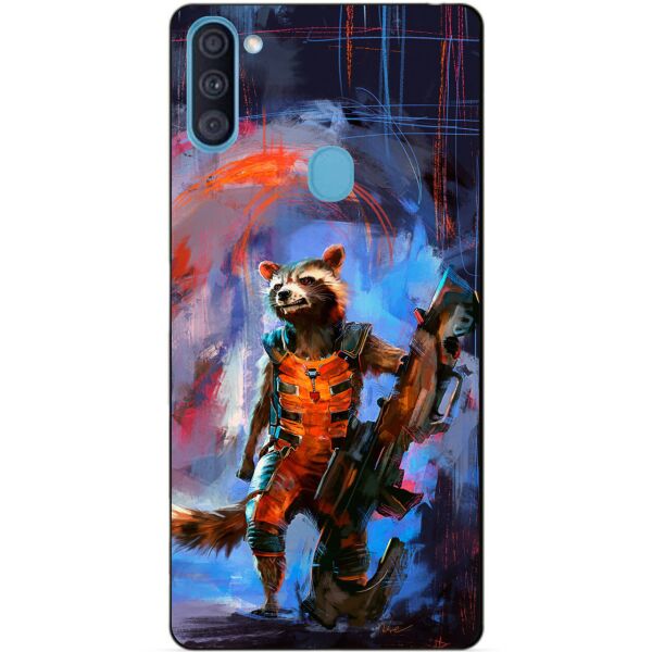 

Силиконовый бампер чехол Candy для Samsung A11 с рисунком Реактивный енот