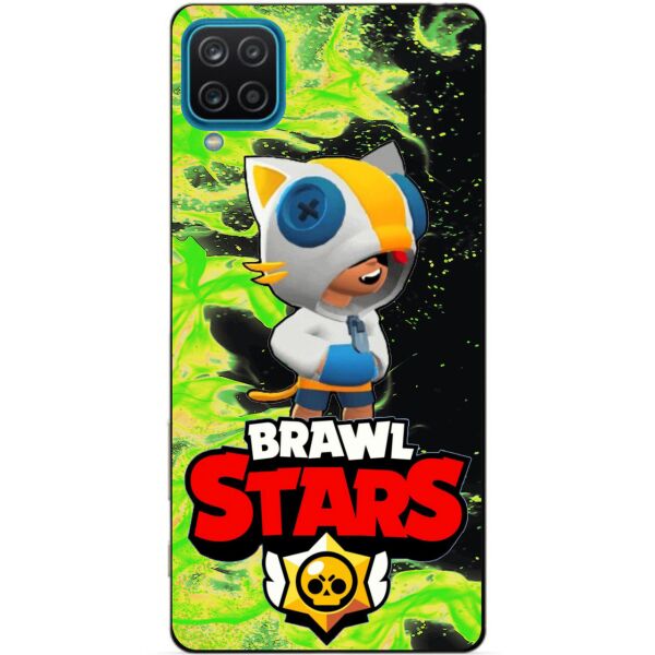 

Силиконовый бампер чехол Candy для Samsung A12 с Героем Brawl Stars Леон кот