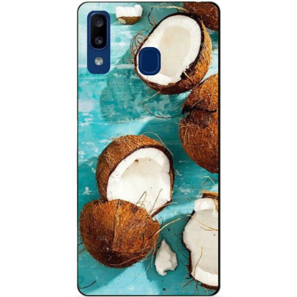 

Силиконовый бампер чехол Candy для Samsung A20 2019 Galaxy A205f с рисунком Кокосы