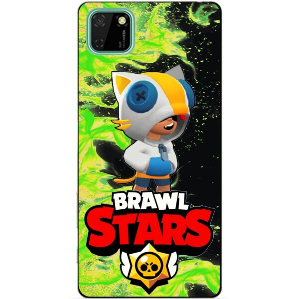

Силиконовый чехол бампер Candy для Huawei Y5p с героем Бравл Старс Леон кот