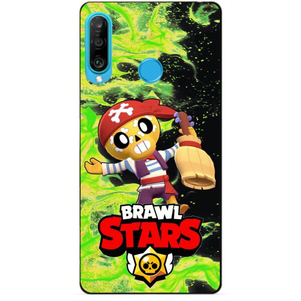 

Силиконовый бампер чехол Candy для Huawei P30 Lite с героем Brawl Stars Поко пират