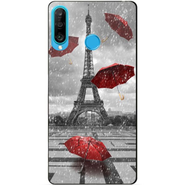 

Силиконовый бампер чехол Candy для Huawei P30 Lite с рисунком Дождь в Париже