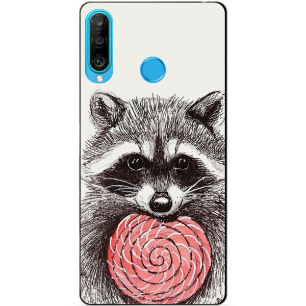 

Силиконовый бампер чехол Candy для Huawei P30 Lite с рисунком Енот