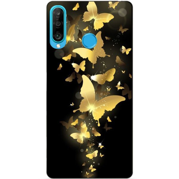 

Силиконовый бампер чехол Candy для Huawei P30 Lite с рисунком Золотые бабочки