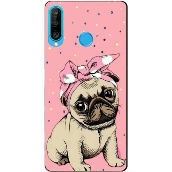 

Силиконовый бампер чехол Candy для Huawei P30 Lite с рисунком Мопс