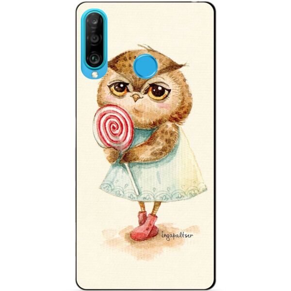 

Силиконовый бампер чехол Candy для Huawei P30 Lite с рисунком Сова с конфетой
