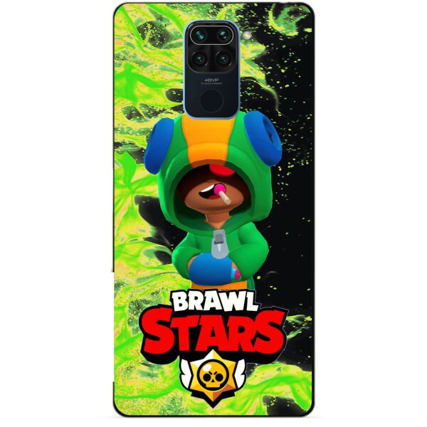 Силиконовый бампер чехол Candy для Xiaomi Redmi Note 9 с Героем Brawl Stars Леон