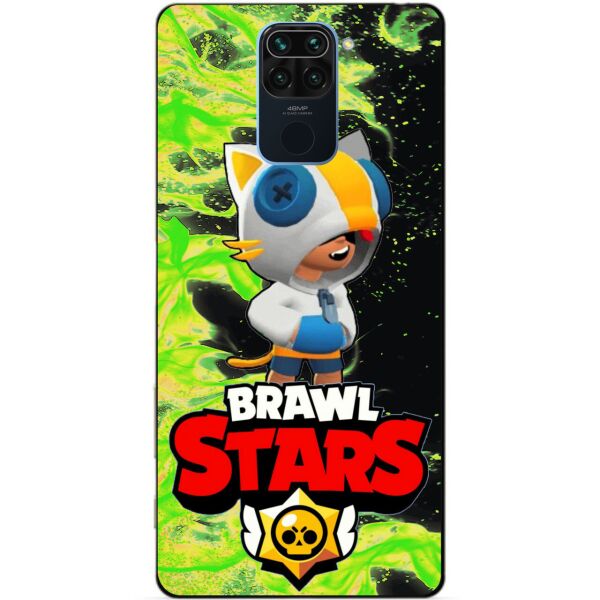 

Силиконовый бампер чехол Candy для Xiaomi Redmi Note 9 с Героем Brawl Stars Леон кот