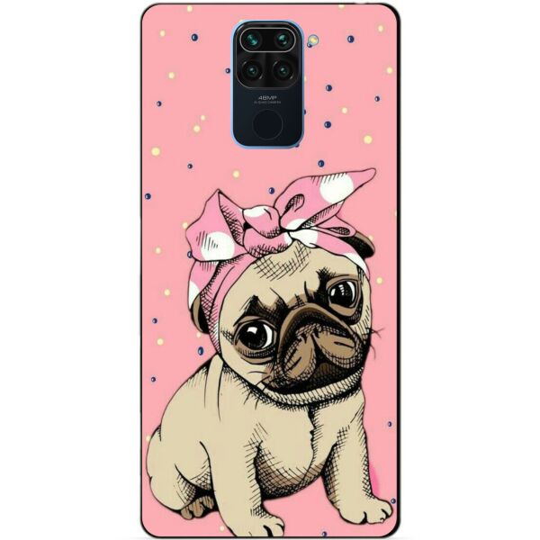 

Силиконовый бампер чехол Candy для Xiaomi Redmi Note 9 с рисунком Мопс