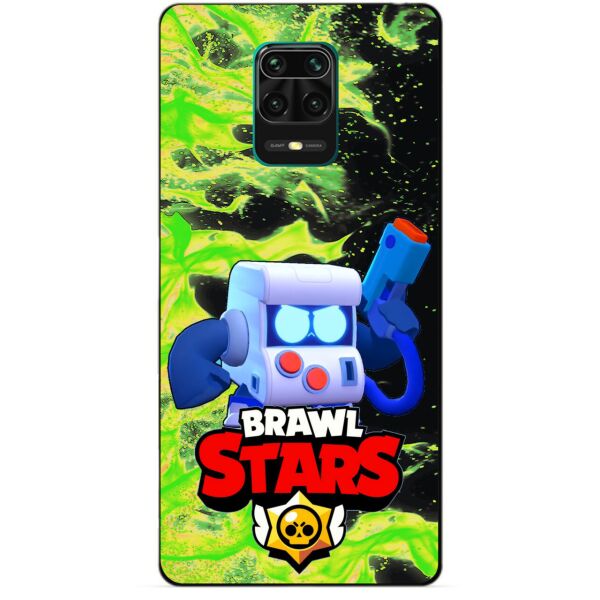 

Силиконовый бампер чехол Candy для Xiaomi Redmi Note 9s/Note 9 Pro с Героем Brawl Stars 8-Бит