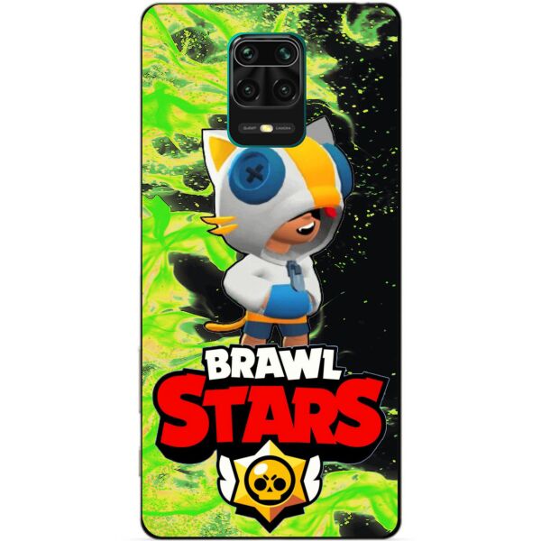 

Силиконовый бампер чехол Candy для Xiaomi Redmi Note 9s/Note 9 Pro с Героем Brawl Stars Леон кот
