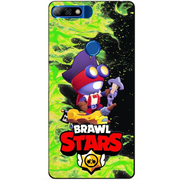 

Силиконовый бампер чехол Candy для Huawei Y7 2018 с героем Brawl Stars Карл пират
