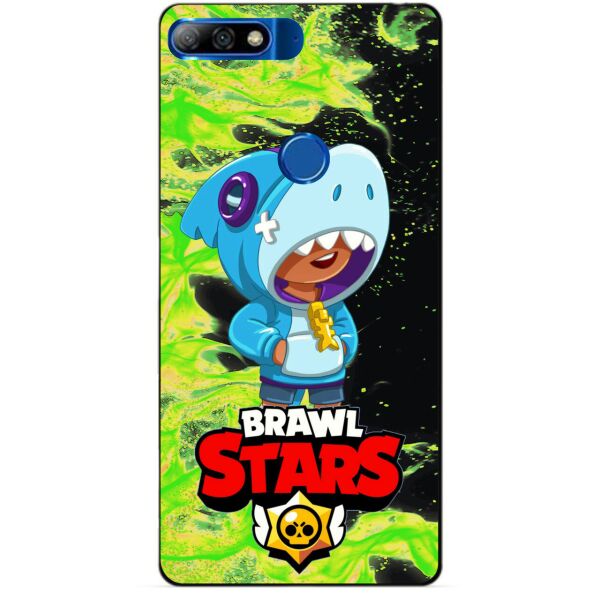 

Силиконовый бампер чехол Candy для Huawei Y7 2018 с героем Brawl Stars Леон акула