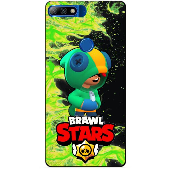 

Силиконовый бампер чехол Candy для Huawei Y7 2018 с героем Brawl Stars Леон Бравл