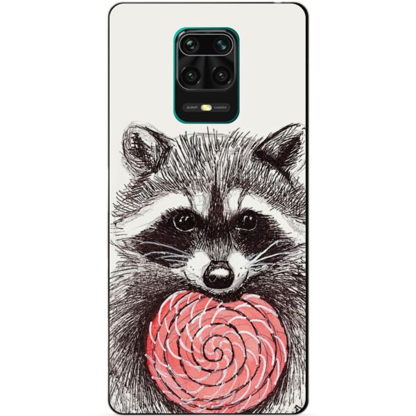 

Силиконовый бампер чехол Candy для Xiaomi Redmi Note 9s/Note 9 Pro с рисунком Енот