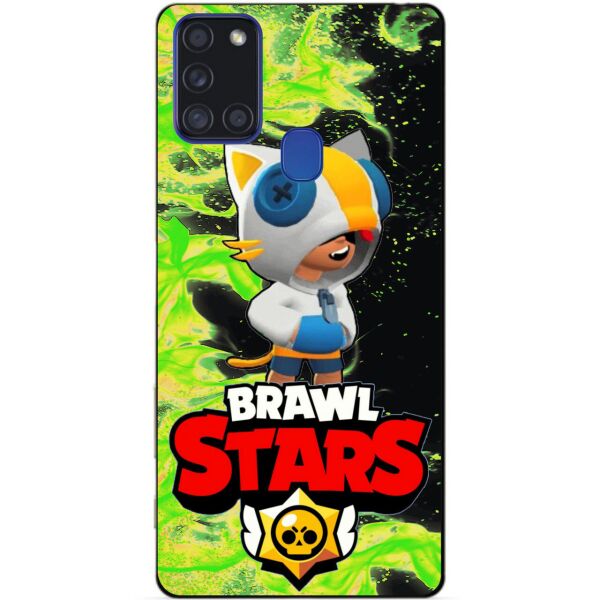 

Силиконовый чехол бампер Candy для Samsung A21s с Героем Brawl Stars Леон кот