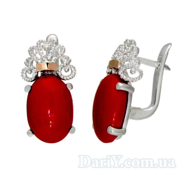 

Серебряные серьги с золотыми накладками "Джамала" коралл
