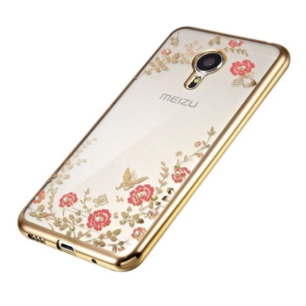 

Прозрачный чехол Epik с цветами и стразами для для Meizu M3 mini Золотой