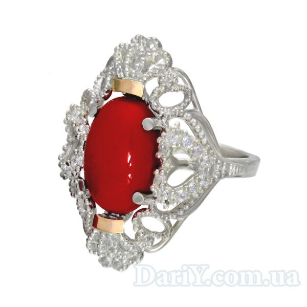 

Серебряное кольцо с золотыми накладками "Джамала" коралл