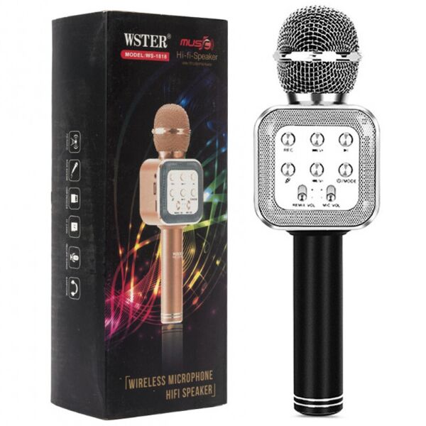 Акція на Беспроводной микрофон WSTER WS-1818 | караоке Bluetooth USB, для дома, с динамиками, портативный ЧЕРНЫЙ від Allo UA