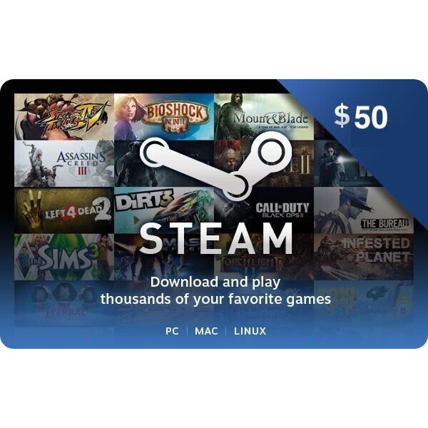 

Код активации Steam Gift Card (Стим) на 50 usd US-регион