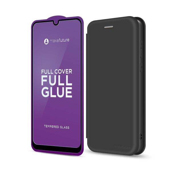 

Комплект MakeFuture Samsung A51 Защитное стекло Full Cover Full Glue+Чехол-книжка Flip Black