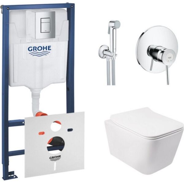 

Комплект инсталляция Grohe Rapid SL + унитаз с сиденьем Qtap Crow + набор для гигиенического душа со смесителем Grohe BauClassic 38772001QT05335170W2904800S