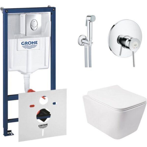 

Комплект инсталляция Grohe Rapid SL + унитаз с сиденьем Qtap Crow + набор для гигиенического душа со смесителем Grohe BauClassic 38721001QT05335170W2904800S