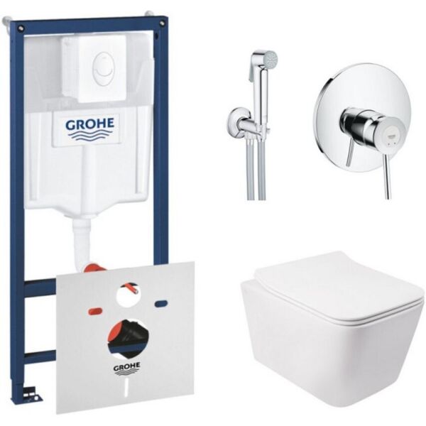 

Комплект инсталляция Grohe Rapid SL + унитаз с сиденьем Qtap Crow + набор для гигиенического душа со смесителем Grohe BauClassic 38722001QT05335170W2904800S
